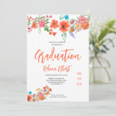 Trendy Boho Abschluss Foto Card - Orange Florals Einladung (Stehend Vorderseite)