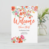 Trendy Boho Abschluss Foto Card - Orange Florals Einladung (Stehend Vorderseite)