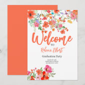 Trendy Boho Abschluss Foto Card - Orange Florals Einladung (Vorne/Hinten)