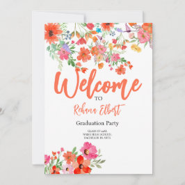 Trendy Boho Abschluss Foto Card - Orange Florals Einladung