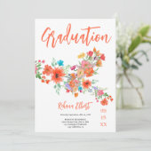 Trendy Boho Abschluss Foto Card - Orange Florals Einladung (Stehend Vorderseite)