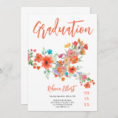 Trendy Boho Abschluss Foto Card - Orange Florals Einladung (Vorne/Hinten)