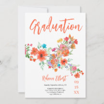 Trendy Boho Abschluss Foto Card - Orange Florals