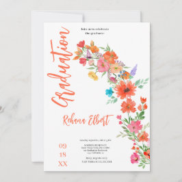 Trendy Boho Abschluss Foto Card - Orange Florals Feiertagskarte