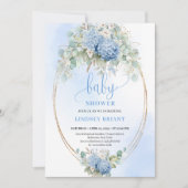 Trendy Boho Blue Floral Baby Shower Invitation Einladung (Vorderseite)