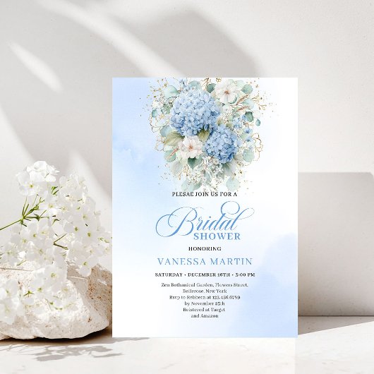 Trendy Boho Blue Floral Bridal Shower Invitation Einladung