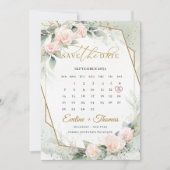 Trendy boho blush gold frame eucalyptus calendar save the date (Vorderseite)