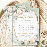 Trendy boho blush gold frame eucalyptus calendar