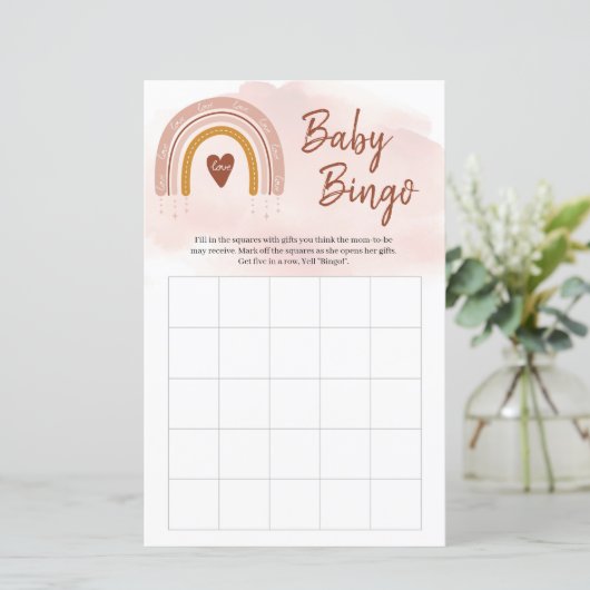 Trendy Boho Blush Pink Rainbow Copper Bingo Game (Stehend Vorderseite)