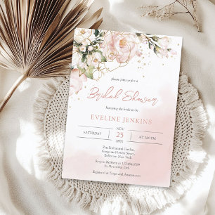 Trendy Boho blush pink und gold Blume eucalyptus Einladung
