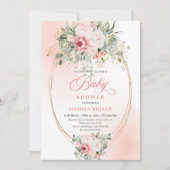 Trendy Boho Blush Rose Greenery Baby Shower Invite Einladung (Vorderseite)