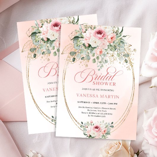 Trendy Boho Blush Roses Bridal Shower Invitation Einladung