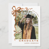 Trendy Boho Bow Ribbon 2 FOTO Graduation Party Einladung (Vorderseite)