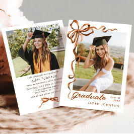 Trendy Boho Bow Ribbon 2 FOTO Graduation Party Einladung