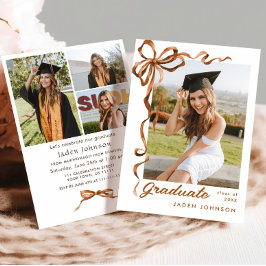 Trendy Boho Bow Ribbon 4 FOTO Graduation Party Einladung