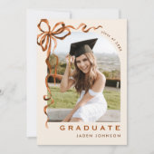 Trendy Boho Bow Ribbon 5 FOTO Graduation Party Einladung (Vorderseite)