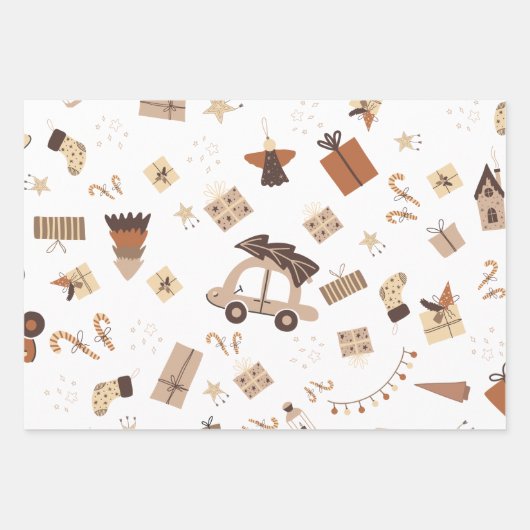 Trendy Boho Brown Christmas Geschenkpapier Set (Vorderseite 3)