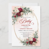 Trendy Boho Burgundy Peony Baby Shower Invitation Einladung (Vorderseite)