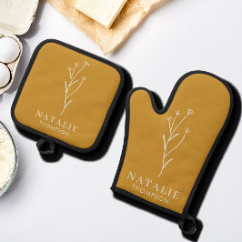 Trendy Boho Chic Minimalistisch Custom Mustard Yel Ofenhandschuh & Topflappen-Set