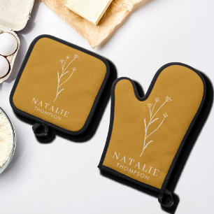 Trendy Boho Chic Minimalistisch Custom Mustard Yel Ofenhandschuh & Topflappen-Set