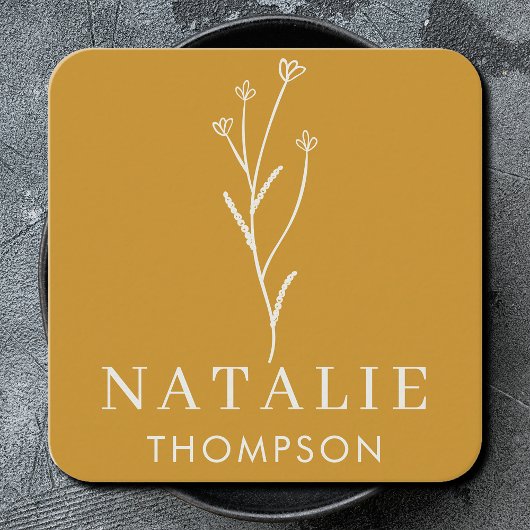 Trendy Boho Chic Minimalistisch Mustard Yellow Quadratische Visitenkarte