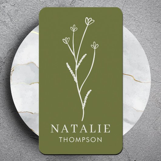 Trendy Boho Chic Minimalistisch Olive Green Blume Visitenkarte