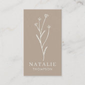 Trendy Boho Chic Minimalistisch Rustic Griege Blum Visitenkarte (Vorderseite)