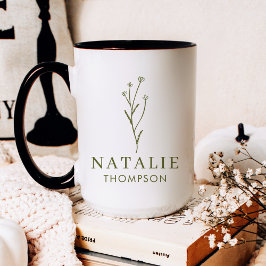 Trendy Boho Chic Olive Green Blume Personalisiert Kaffeetasse