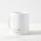 Trendy Boho Chic Olive Green Blume Personalisiert Kaffeetasse (Vorderseite Links)