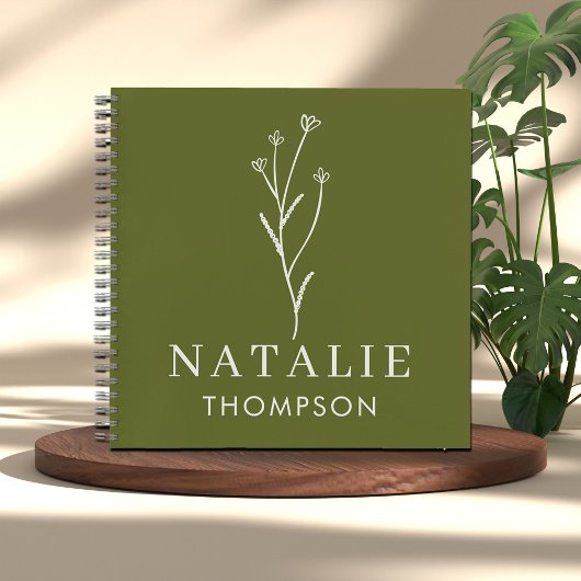 Trendy Boho Chic Personalisiert Name Olive Green Notizblock