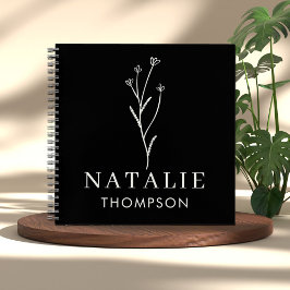 Trendy Boho Chic Personalisierter Name Schwarz und Notizblock