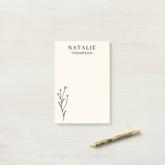 Trendy Boho Chic Rustic Black Blume Personalisiert Post-it Klebezettel (Auf Schreibtisch)