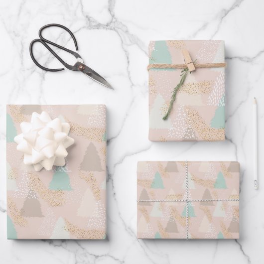 Trendy Boho Christmas Trees Holiday Geschenkpapier Set (Vorderseite)