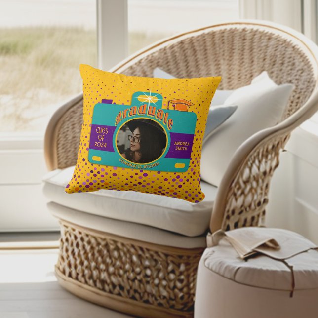 Trendy Boho Colorful Retro Spaß Foto Kissen (Von Creator hochgeladen)