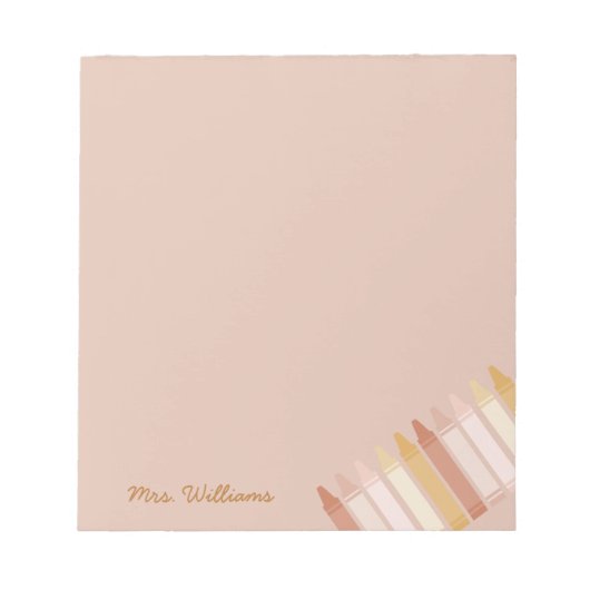 Trendy Boho Colors Crayon Teachname Notizblock (Vorderseite)
