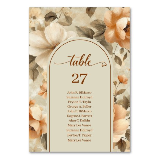 Trendy Boho Copper Ivory Olive Floral Table Number Tischnummer (Rückseite)