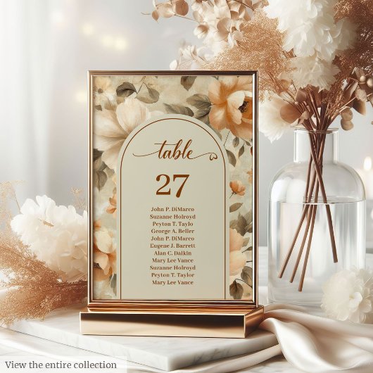 Trendy Boho Copper Ivory Olive Floral Table Number Tischnummer