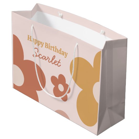 Trendy Boho Daisies Große Geschenktüte (Rückseite Schrägansicht)