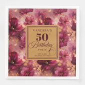 Trendy Boho Dark Red Blush Gold 50. Geburtstag Serviette (Vorderseite)