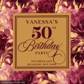 Trendy Boho Dark Red Blush Gold 50. Geburtstag Serviette
