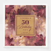 Trendy Boho Dark Red Blush Gold 50. Geburtstag Serviette (Vorderseite)
