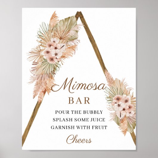 Trendy Boho Dried Palm Pampas Grass Mimosa Bar Poster (Vorne)