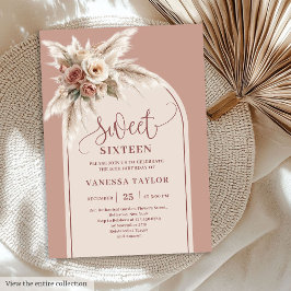 Trendy Boho Dusty Pink Pampas Floral Arch Sixteen Einladung