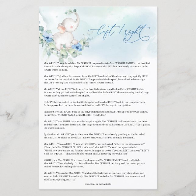 Trendy boho Elefantenblüte Links Richtiges Spiel (Vorderseite)