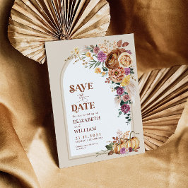 Trendy Boho Fall Floral Pumpkin Save the Date