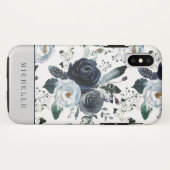 Trendy Boho Feathers and Blue Blants Monogramm Case-Mate iPhone Hülle (Rückseite (Horizontal))