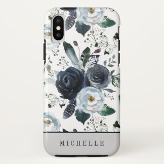 Trendy Boho Feathers and Blue Blants Monogramm Case-Mate iPhone Hülle