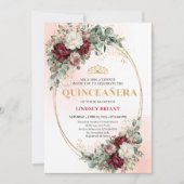 Trendy Boho Marsala Flowers Eucalyptus Quinceañera Einladung (Vorderseite)