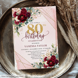 Trendy Boho Marsala Gold Blume 80. Geburtstag Einladung