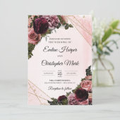 Trendy boho maul Rose Blume Imitate Goldrahmen Einladung (Stehend Vorderseite)